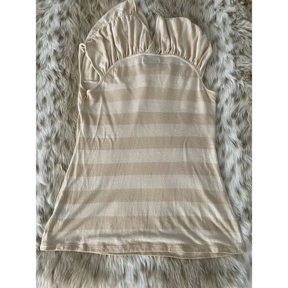 Anthropolgie Deletta XS Beige Striped Modal Top With Unique Twist Front Y2K - Picture 2 of 5